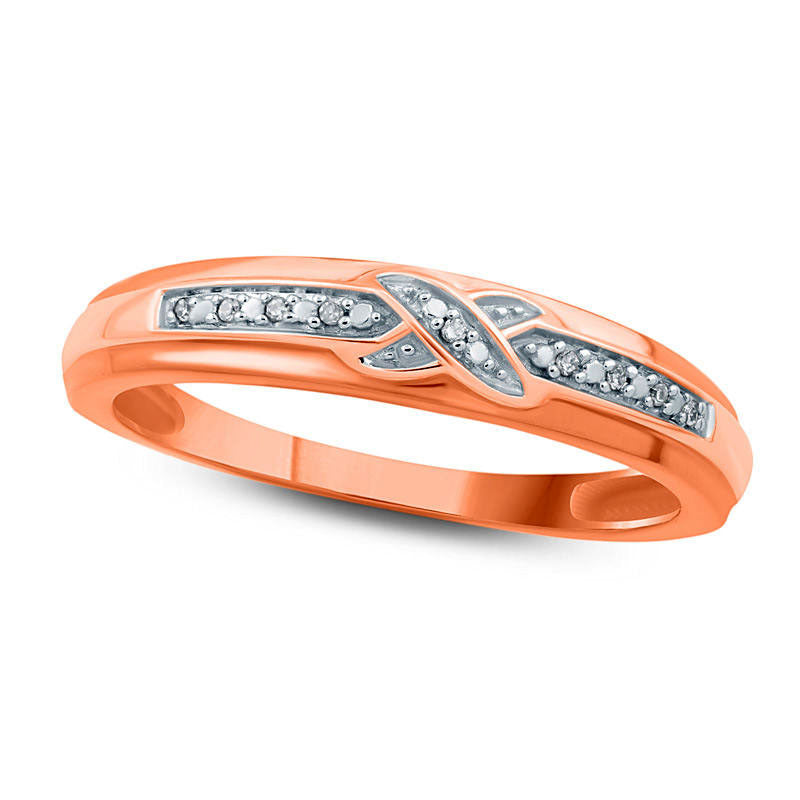 Image of ID 1 Ladies' Natural Diamond Accent Criss-Cross Wedding Band in Solid 10K Rose Gold