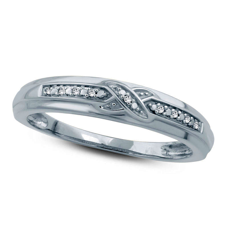 Image of ID 1 Ladies' Natural Diamond Accent Criss-Cross Wedding Band in Solid 10K White Gold