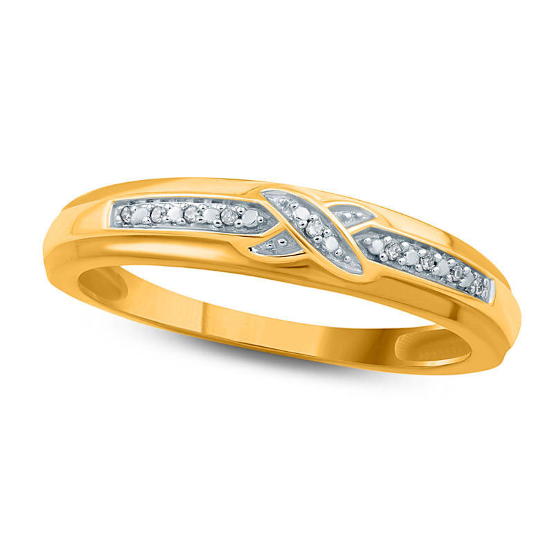 Image of ID 1 Ladies' Natural Diamond Accent Criss-Cross Wedding Band in Solid 10K Yellow Gold