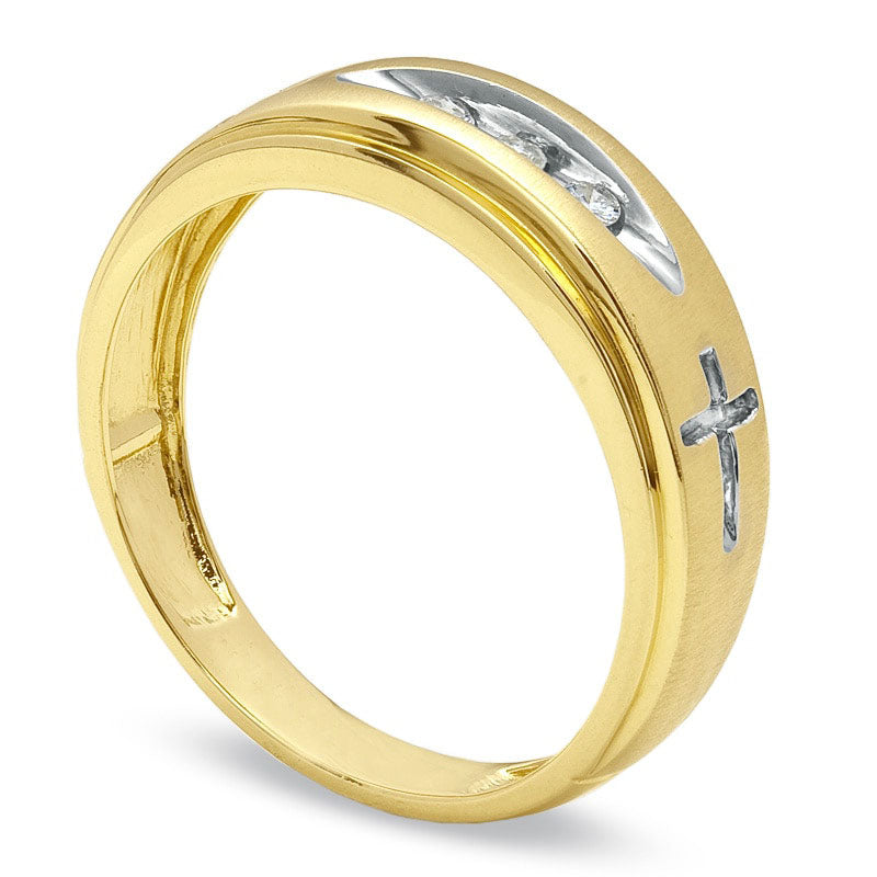 Image of ID 1 Ladies' Natural Diamond Accent Cross Wedding Band in Solid 14K Gold