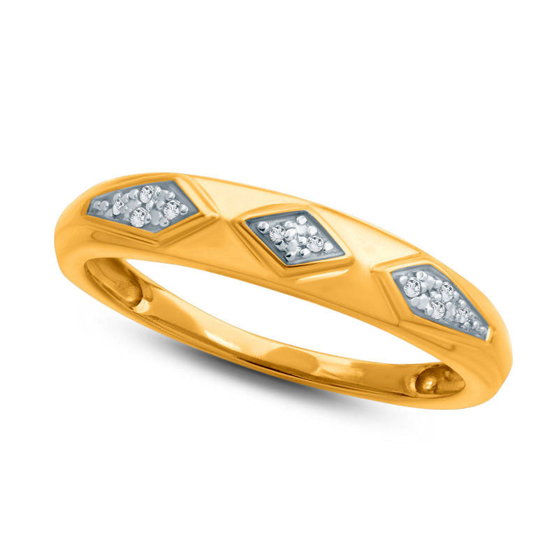 Image of ID 1 Ladies' Natural Diamond Accent Retro Geometric Wedding Band in Solid 10K Yellow Gold