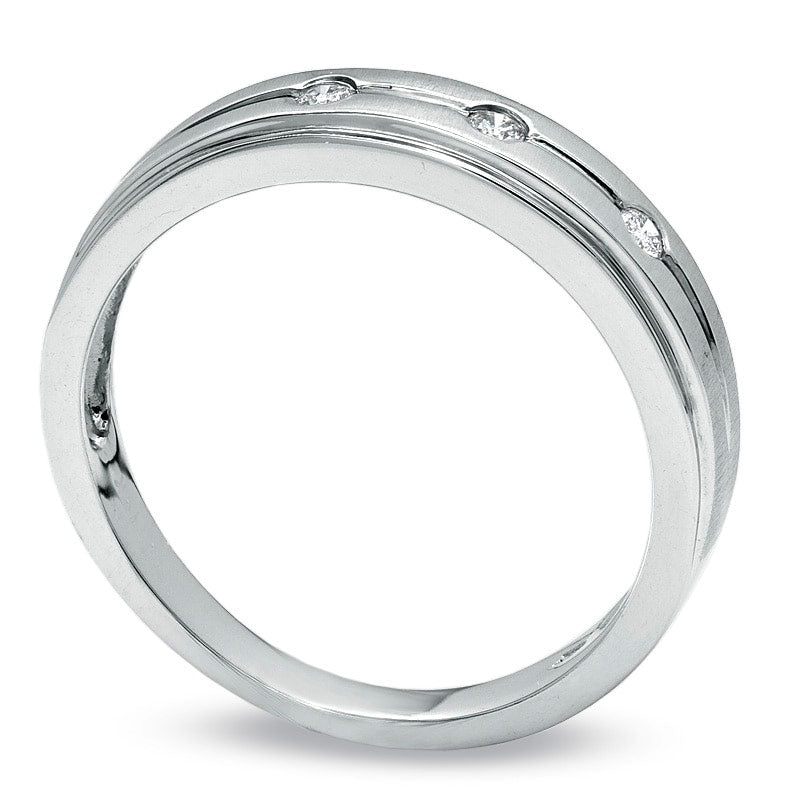 Image of ID 1 Ladies' Natural Diamond Accent Three Stone Wedding Band in Solid 14K White Gold