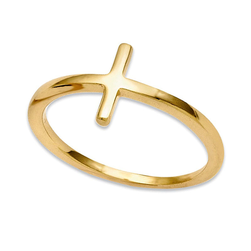 Image of ID 1 Ladies' Sideways Cross Ring in Solid 14K Gold - Size 7