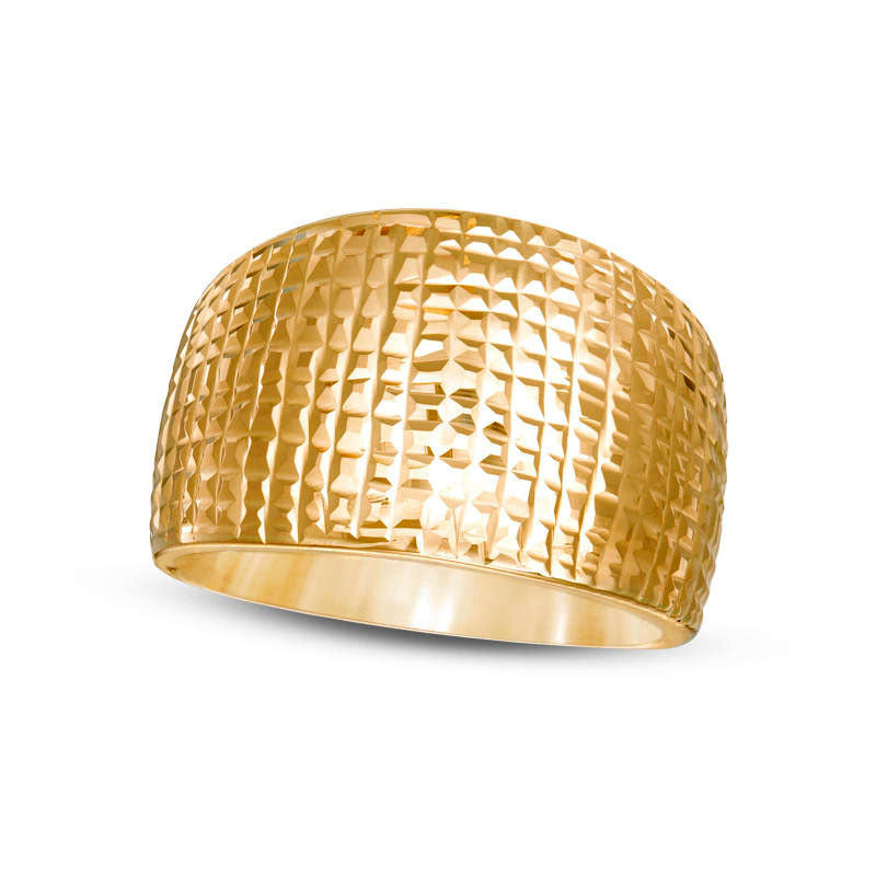 Image of ID 1 Made in Italy Natural Diamond-Cut Wide Dome Ring in Solid 14K Gold - Size 7