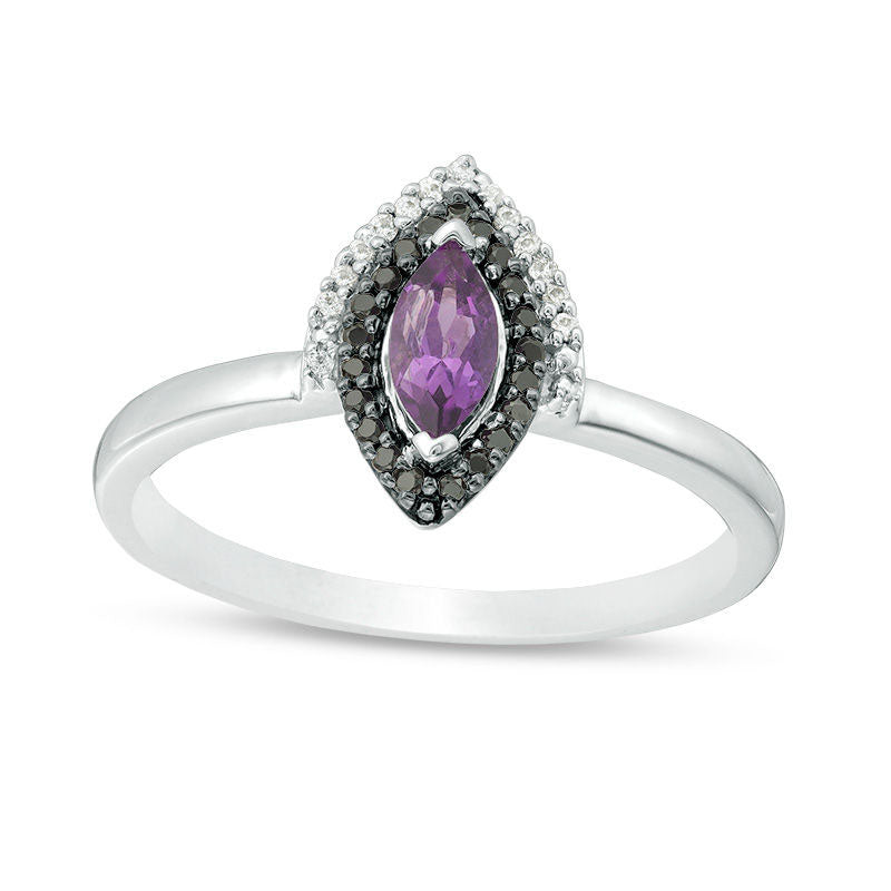 Image of ID 1 Marquise Amethyst and 010 CT TW Enhanced Black and White Natural Diamond Frame Ring in Sterling Silver