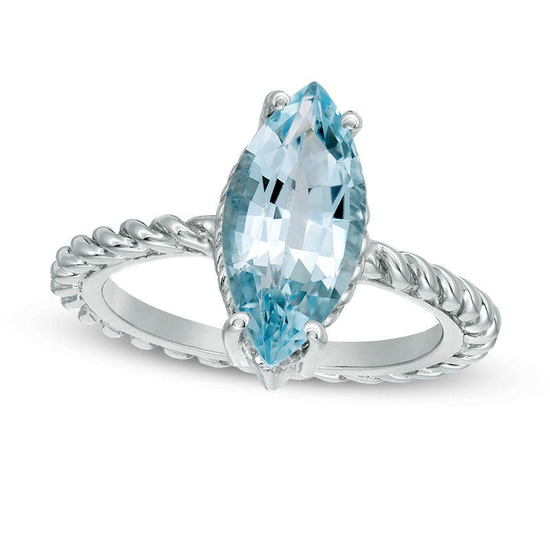 Image of ID 1 Marquise Blue Topaz Solitaire Rope Shank Ring in Sterling Silver