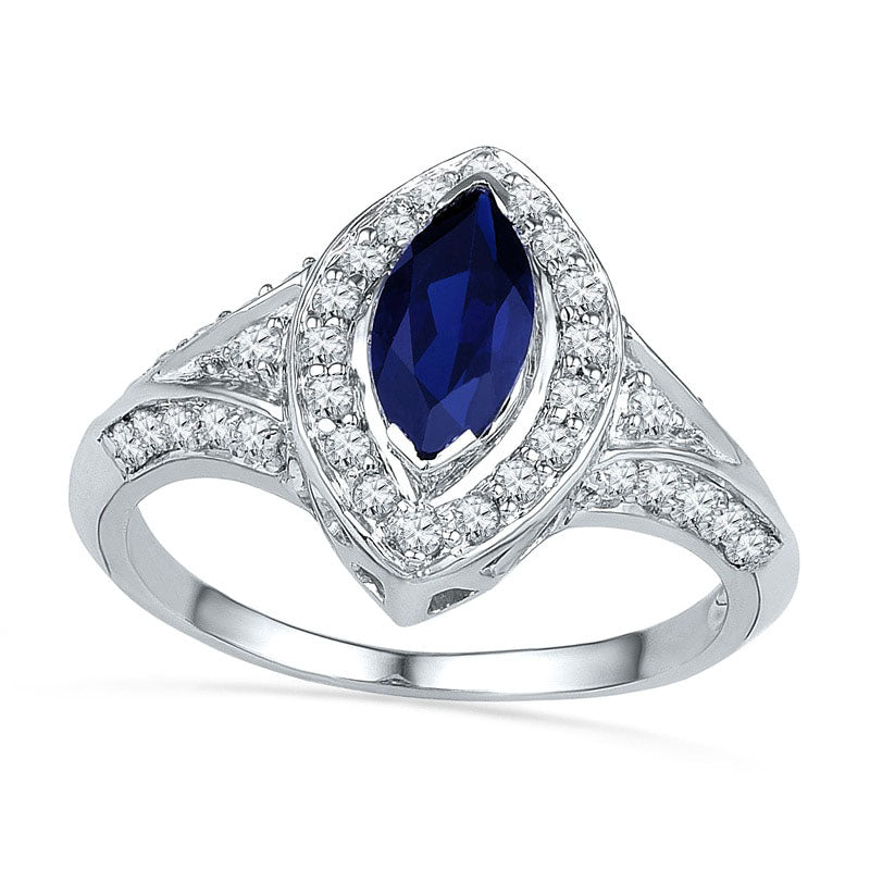 Image of ID 1 Marquise-Cut Lab-Created Blue Sapphire and 033 CT TW Diamond Frame Ring in Sterling Silver
