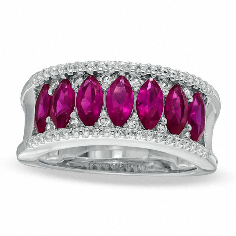 Image of ID 1 Marquise-Cut Lab-Created Ruby and White Sapphire Band in Sterling Silver