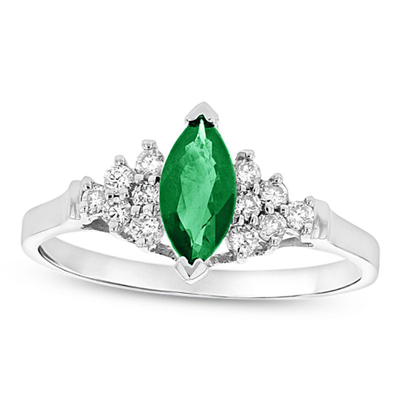 Image of ID 1 Marquise Emerald and 020 CT TW Natural Diamond Composite Ring in Solid 14K White Gold