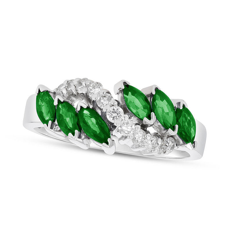 Image of ID 1 Marquise Emerald and 025 CT TW Natural Diamond Slant Ring in Solid 14K White Gold