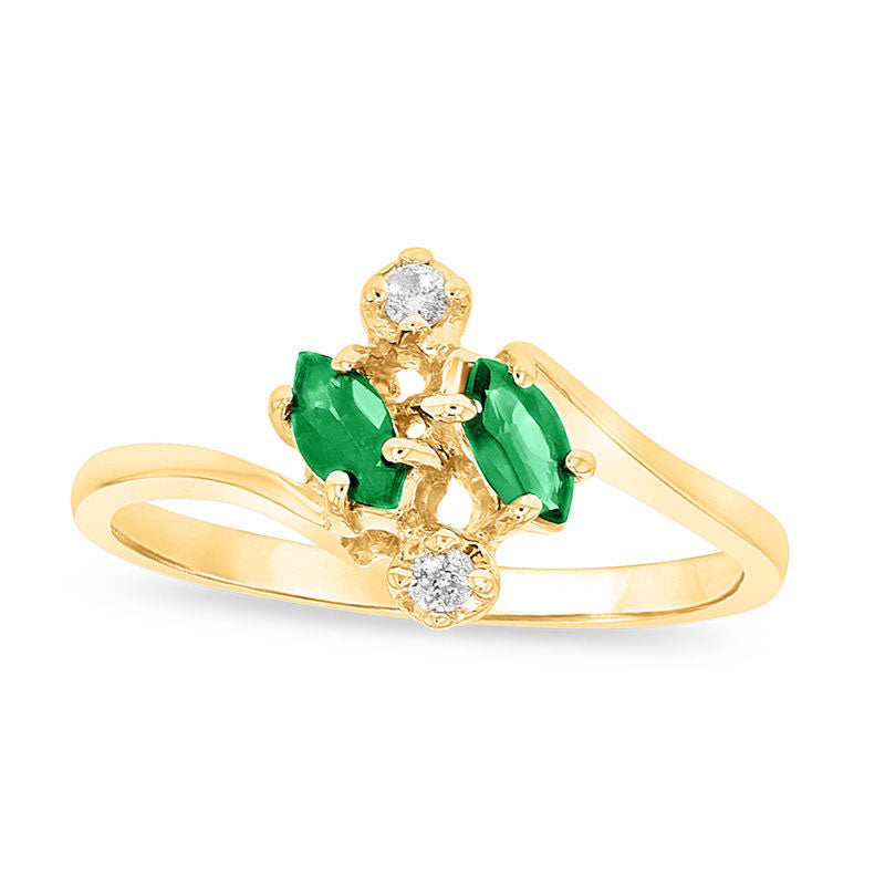 Image of ID 1 Marquise Emerald and Natural Diamond Accent Bypass Ring in Solid 14K Gold