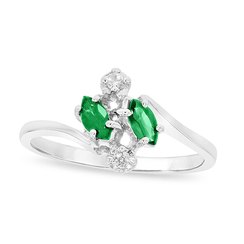 Image of ID 1 Marquise Emerald and Natural Diamond Accent Bypass Ring in Solid 14K White Gold