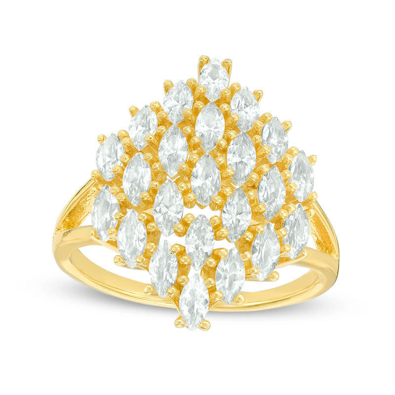 Image of ID 1 Marquise Lab-Created White Sapphire Cluster Ring in Sterling Silver with Solid 14K Gold Plate