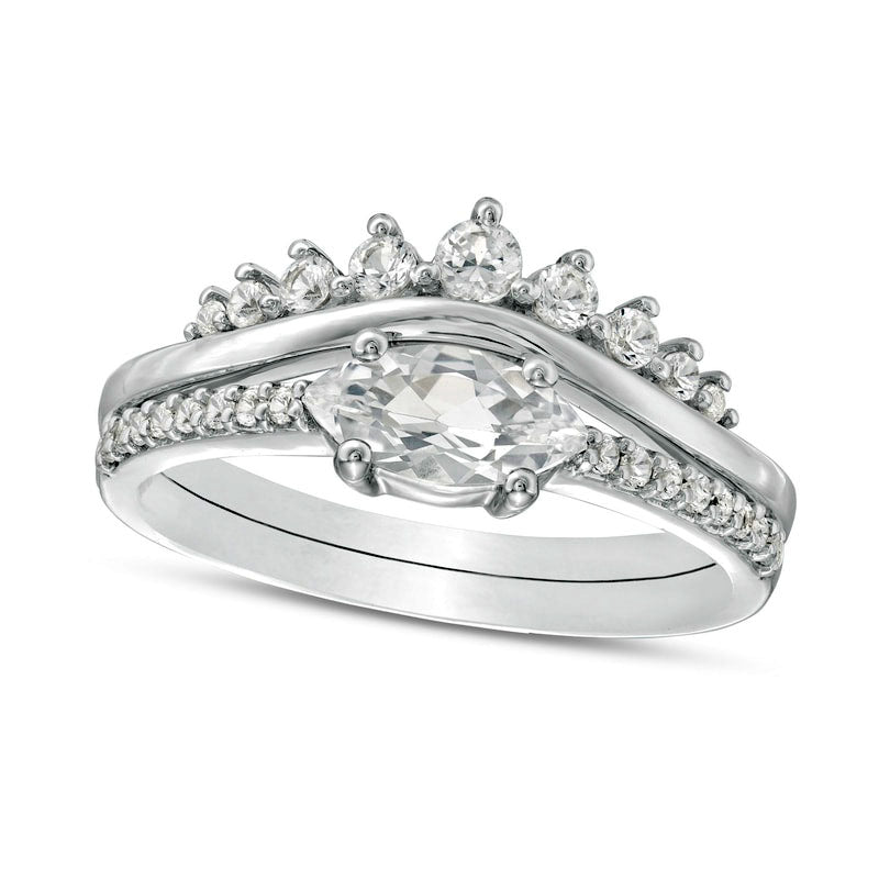 Image of ID 1 Marquise Lab-Created White Sapphire Crown Bridal Engagement Ring Set in Sterling Silver