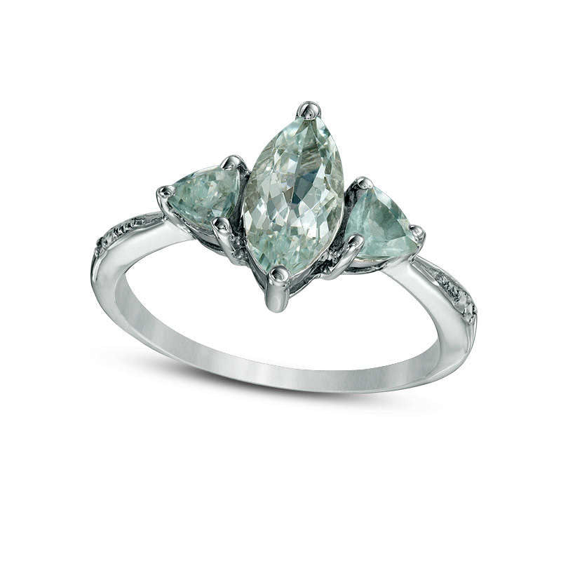 Image of ID 1 Marquise and Trillion-Cut Aquamarine Three Stone Ring in Solid 10K White Gold