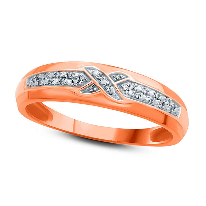 Image of ID 1 Men's 005 CT TW Natural Diamond Criss-Cross Wedding Band in Solid 10K Rose Gold