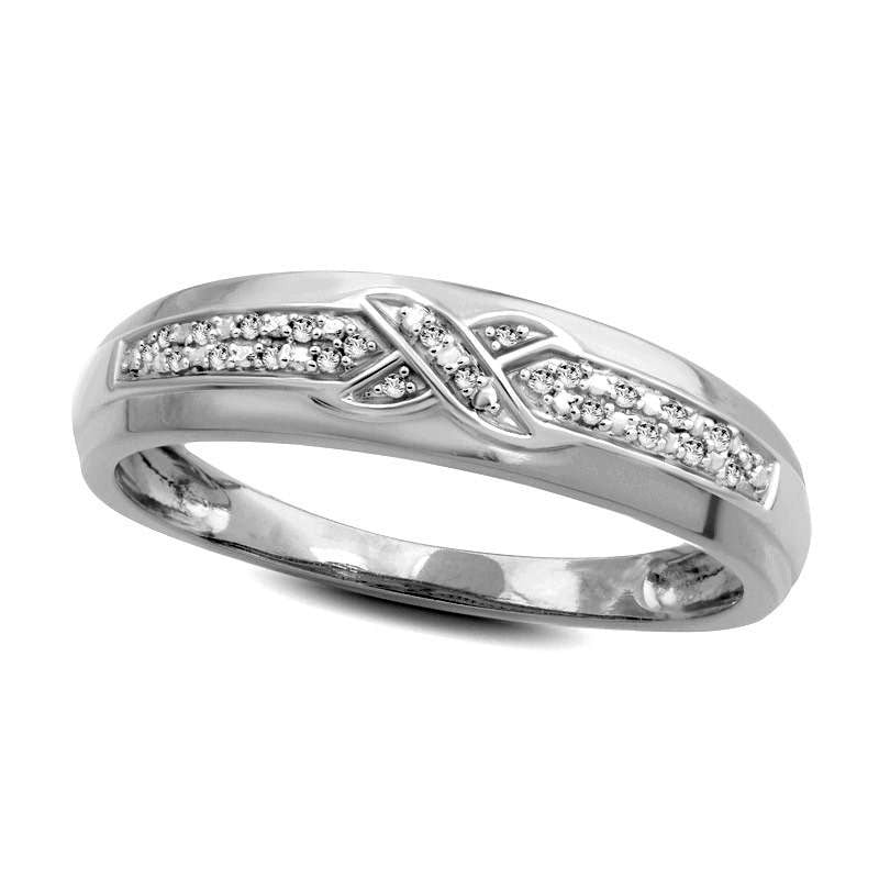 Image of ID 1 Men's 005 CT TW Natural Diamond Criss-Cross Wedding Band in Solid 10K White Gold