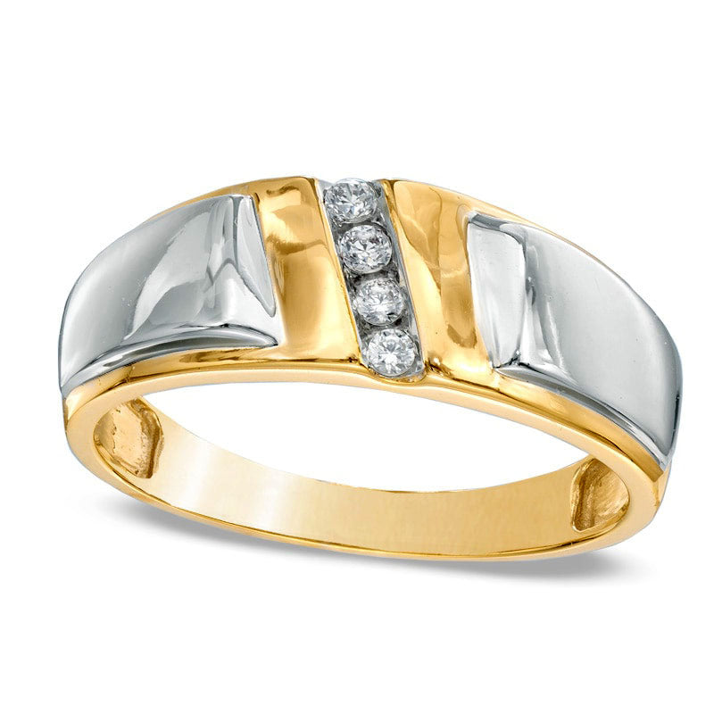 Image of ID 1 Men's 005 CT TW Natural Diamond Slant Wedding Band in Solid 10K Two-Tone Gold
