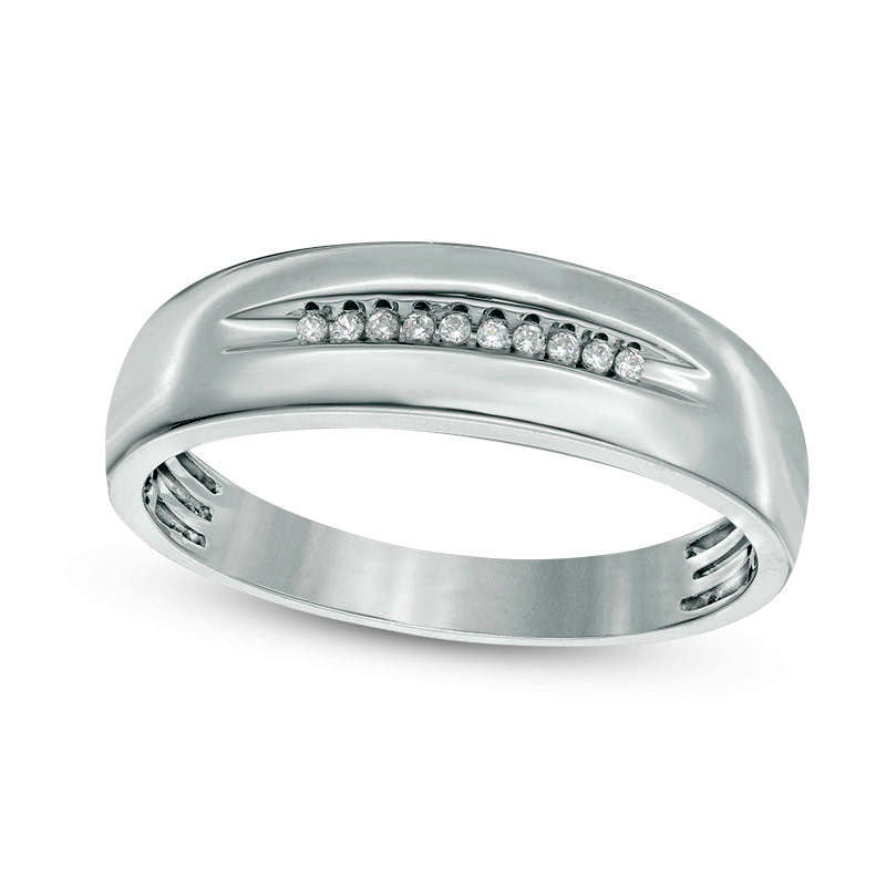 Image of ID 1 Men's 005 CT TW Natural Diamond Ten Stone Wedding Band in Solid 10K White Gold