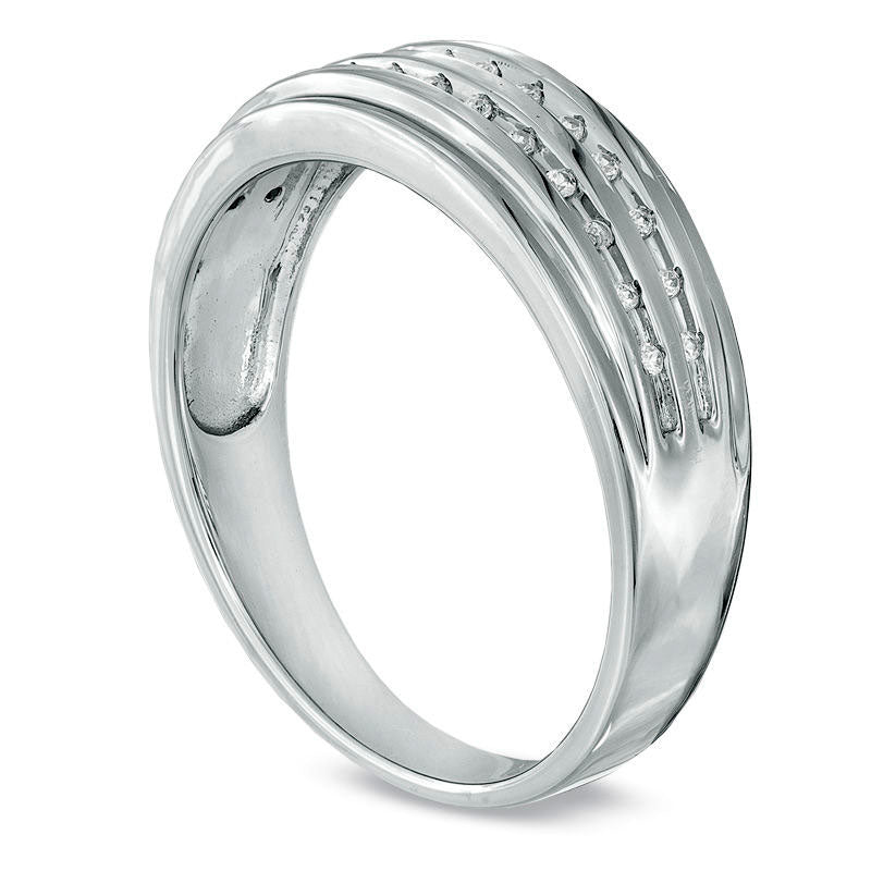 Image of ID 1 Men's 007 CT TW Natural Diamond Double Row Wedding Band in Sterling Silver