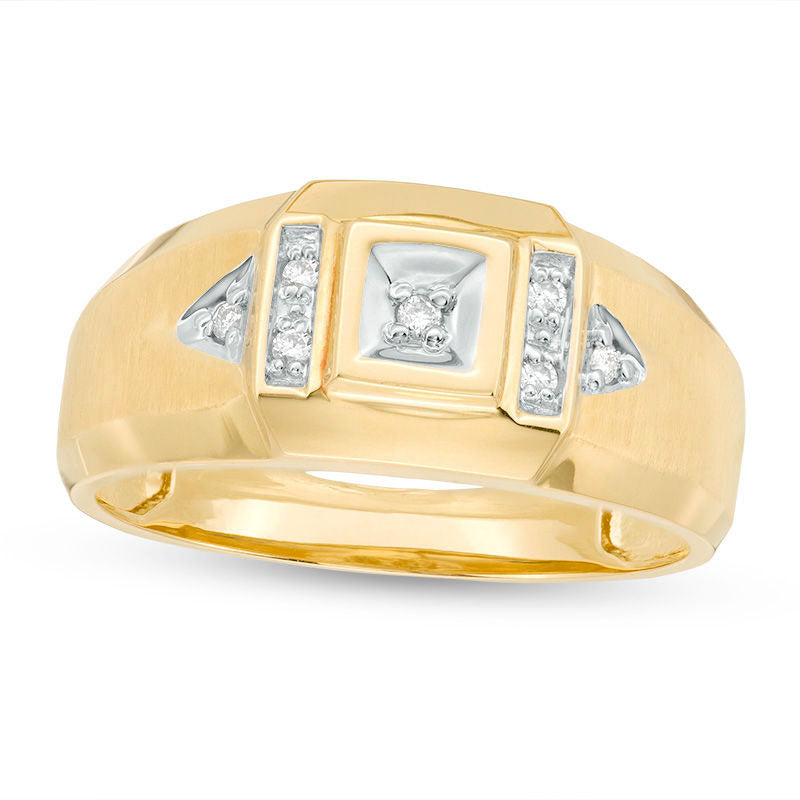 Image of ID 1 Men's 007 CT TW Natural Diamond Geometric Frame Side Accent Beveled Ring in Solid 10K Yellow Gold