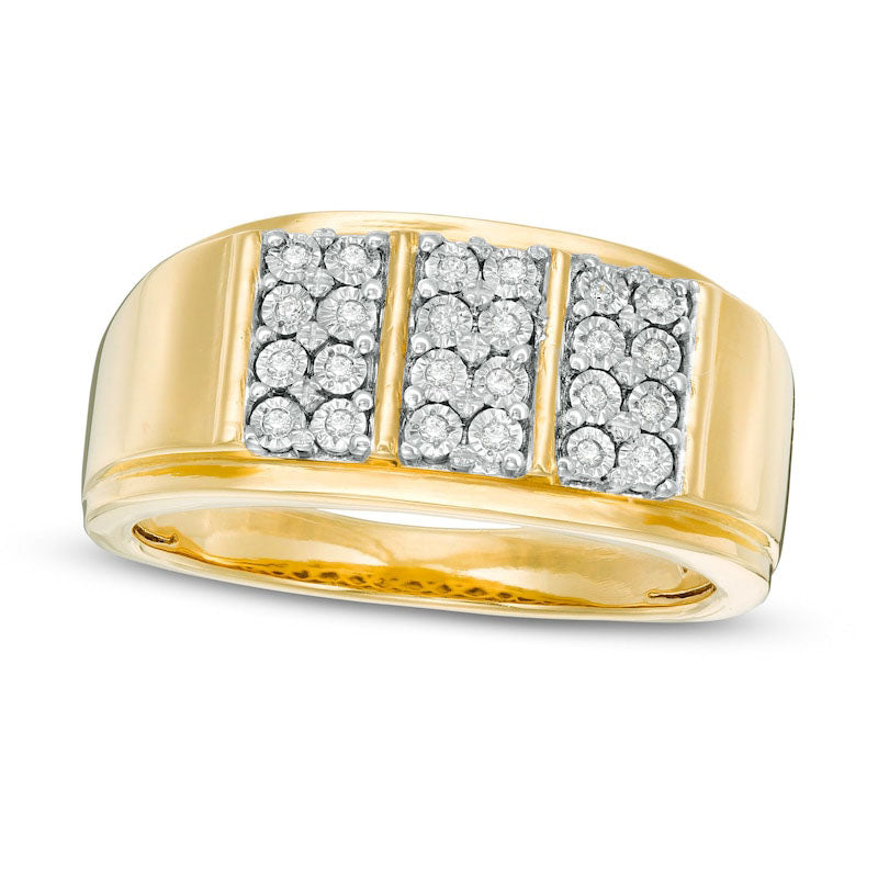 Image of ID 1 Men's 010 CT TW Composite Natural Diamond Vertical Three Row Ring in Solid 10K Yellow Gold
