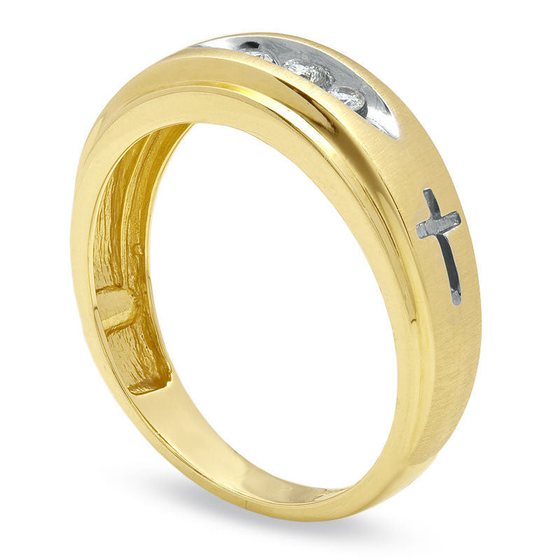 Image of ID 1 Men's 010 CT TW Natural Diamond Cross Wedding Band in Solid 14K Gold