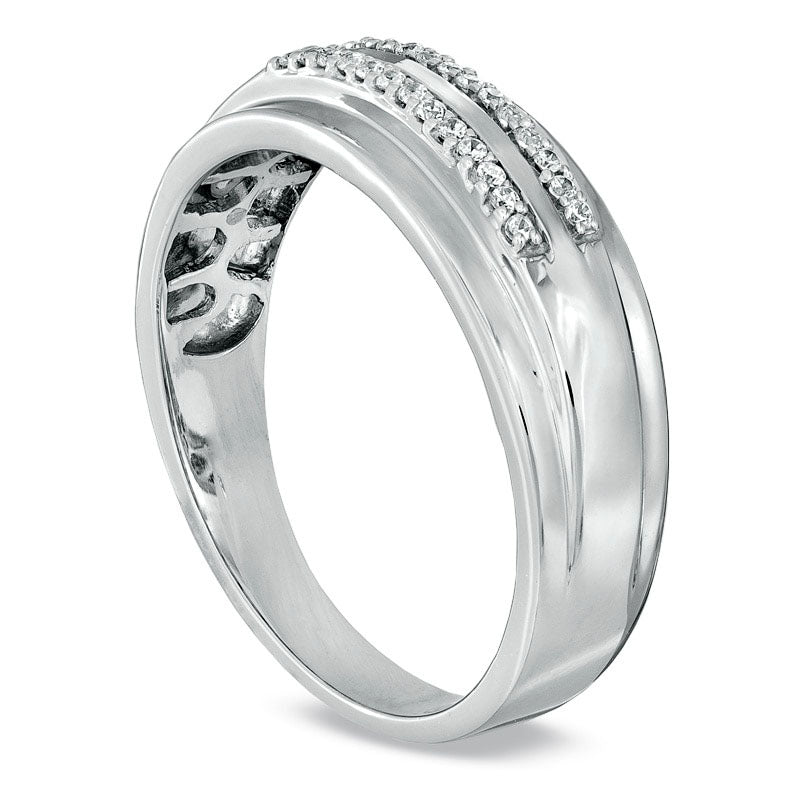 Image of ID 1 Men's 010 CT TW Natural Diamond Double Row Wedding Band in Solid 10K White Gold