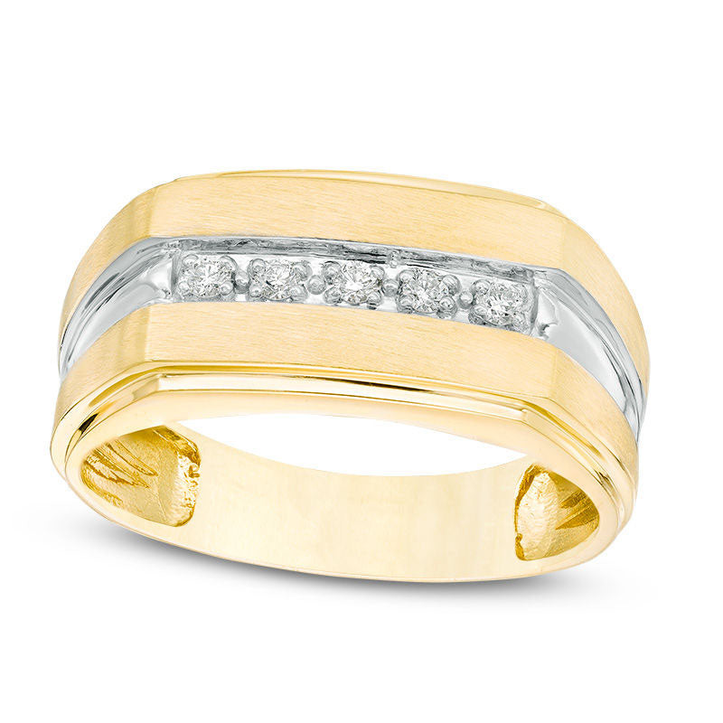 Image of ID 1 Men's 010 CT TW Natural Diamond Five Stone Wedding Band in Solid 10K Two-Tone Gold