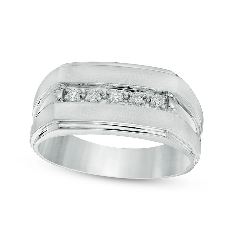 Image of ID 1 Men's 010 CT TW Natural Diamond Five Stone Wedding Ring in Solid 10K White Gold