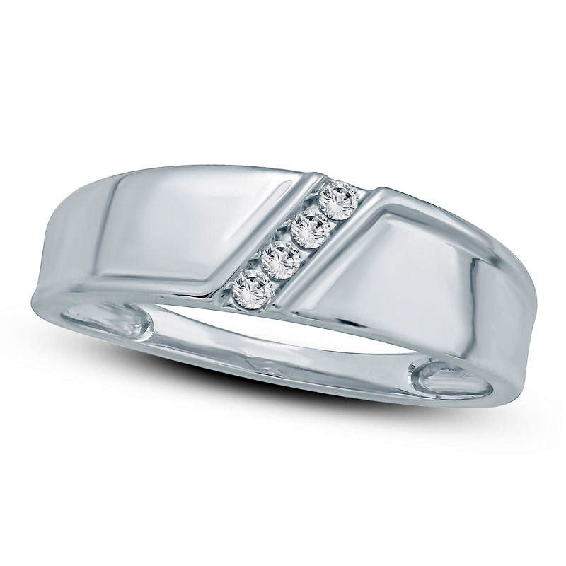 Image of ID 1 Men's 010 CT TW Natural Diamond Four Stone Slant Wedding Band in Solid 10K White Gold