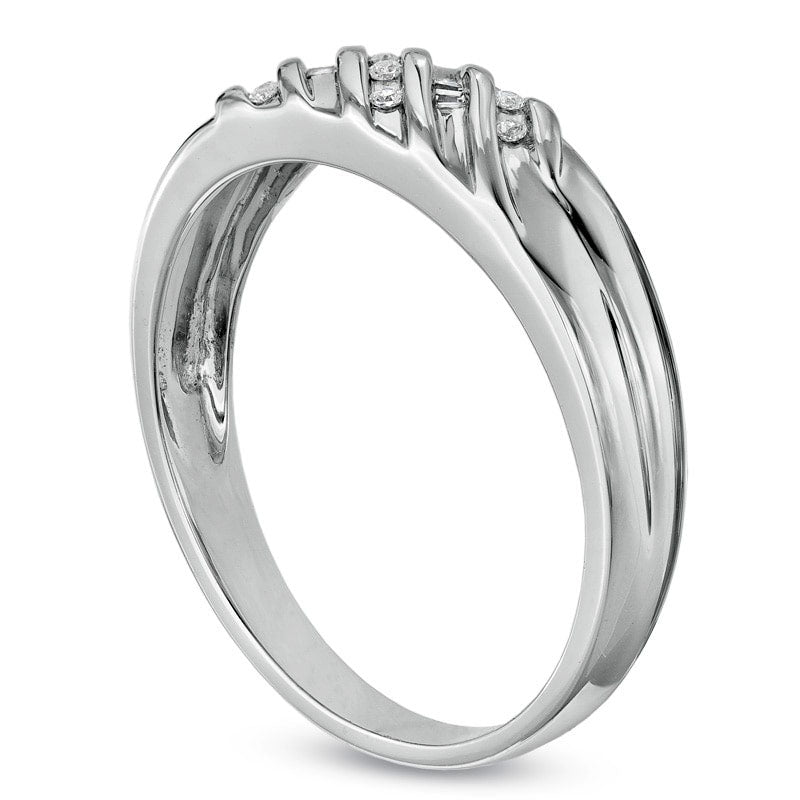 Image of ID 1 Men's 010 CT TW Natural Diamond Multi-Groove Wedding Band in Solid 10K White Gold