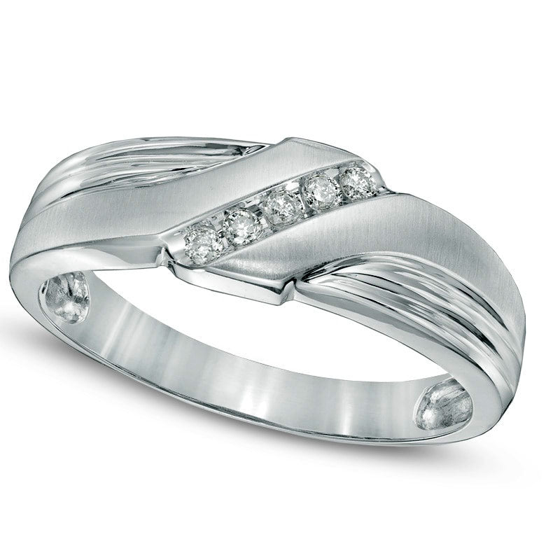 Image of ID 1 Men's 010 CT TW Natural Diamond Slant Ring in Solid 10K White Gold