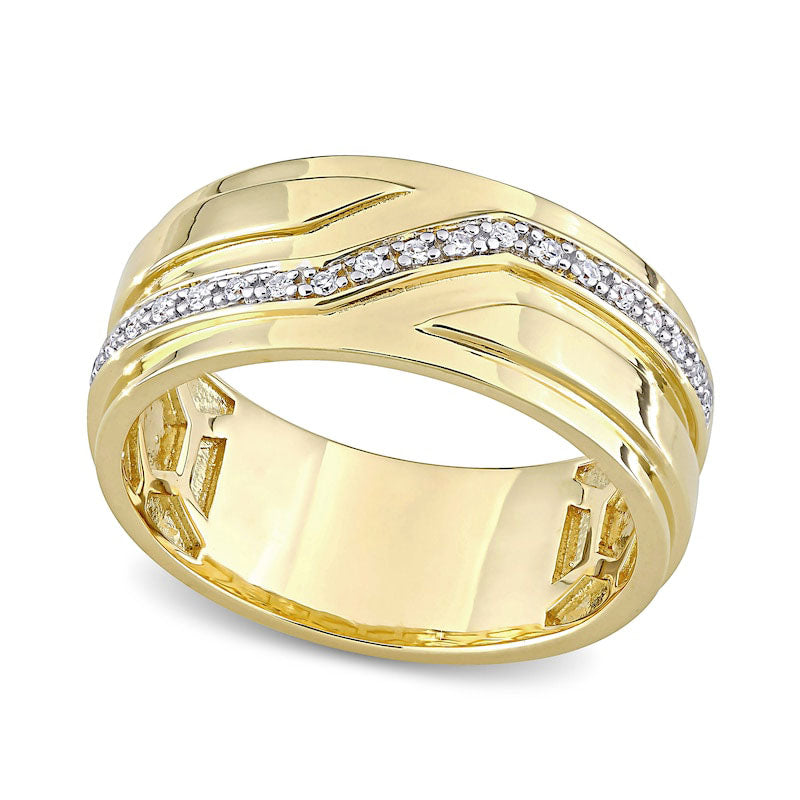 Image of ID 1 Men's 010 CT TW Natural Diamond Slant Stepped Edge Band in Sterling Silver with Yellow Rhodium