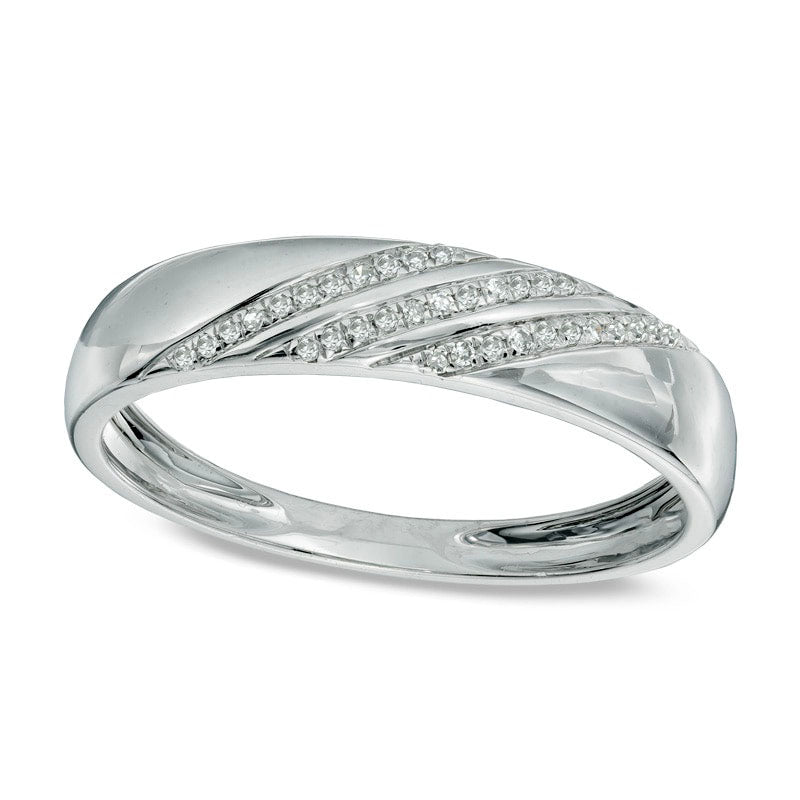Image of ID 1 Men's 010 CT TW Natural Diamond Slant Striped Wedding Band in Solid 10K White Gold