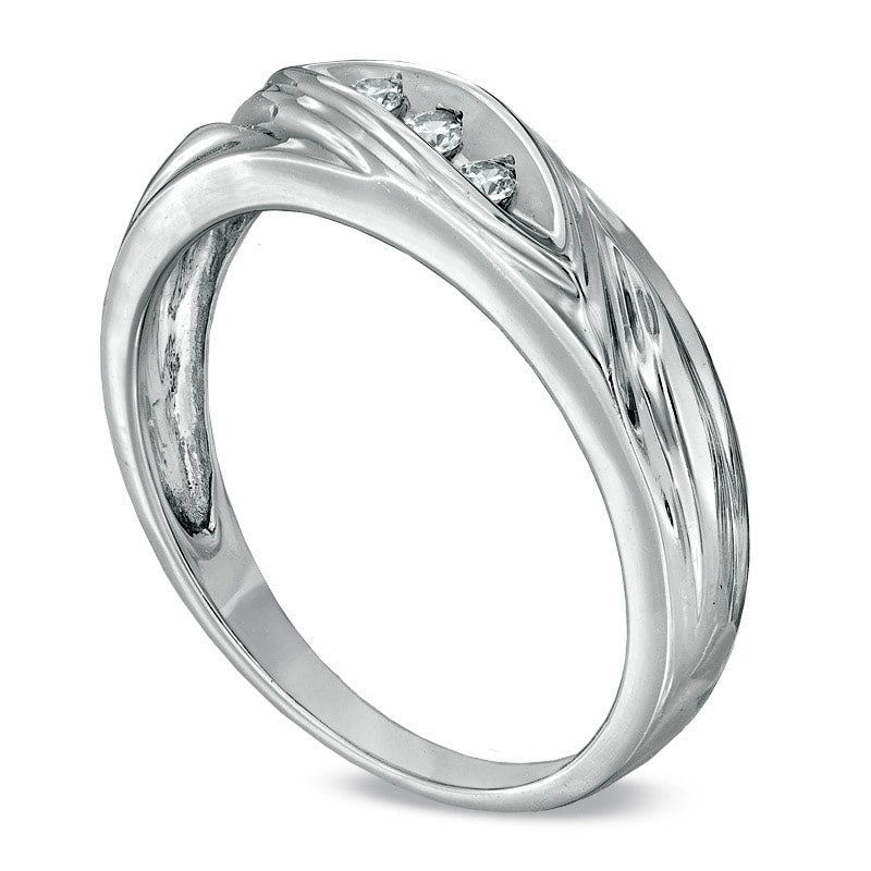 Image of ID 1 Men's 010 CT TW Natural Diamond Three Stone Slant Band in Solid 10K White Gold