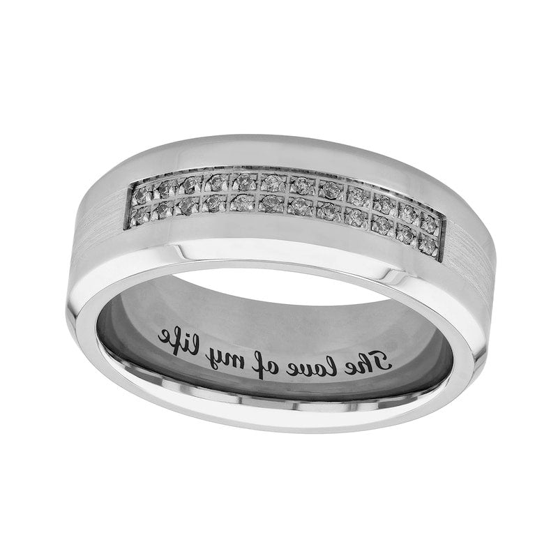 Image of ID 1 Men's 013 CT TW Natural Diamond Double Row Satin Inlay Comfort-Fit Wedding Band in Stainless Steel and Cobalt (1 Line)