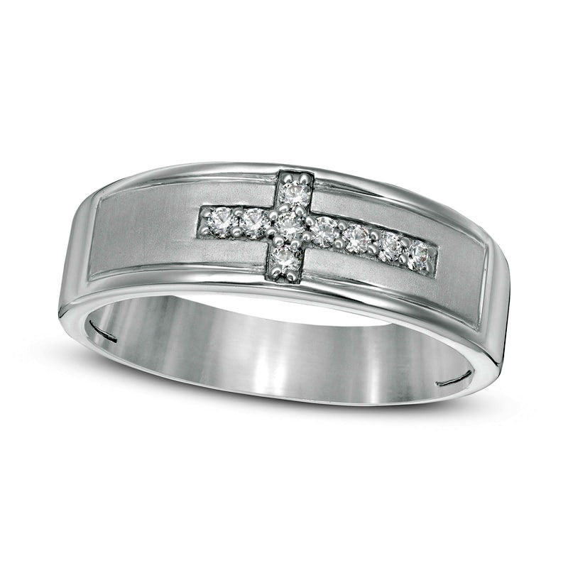 Image of ID 1 Men's 013 CT TW Natural Diamond Sideways Cross Wedding Band in Sterling Silver