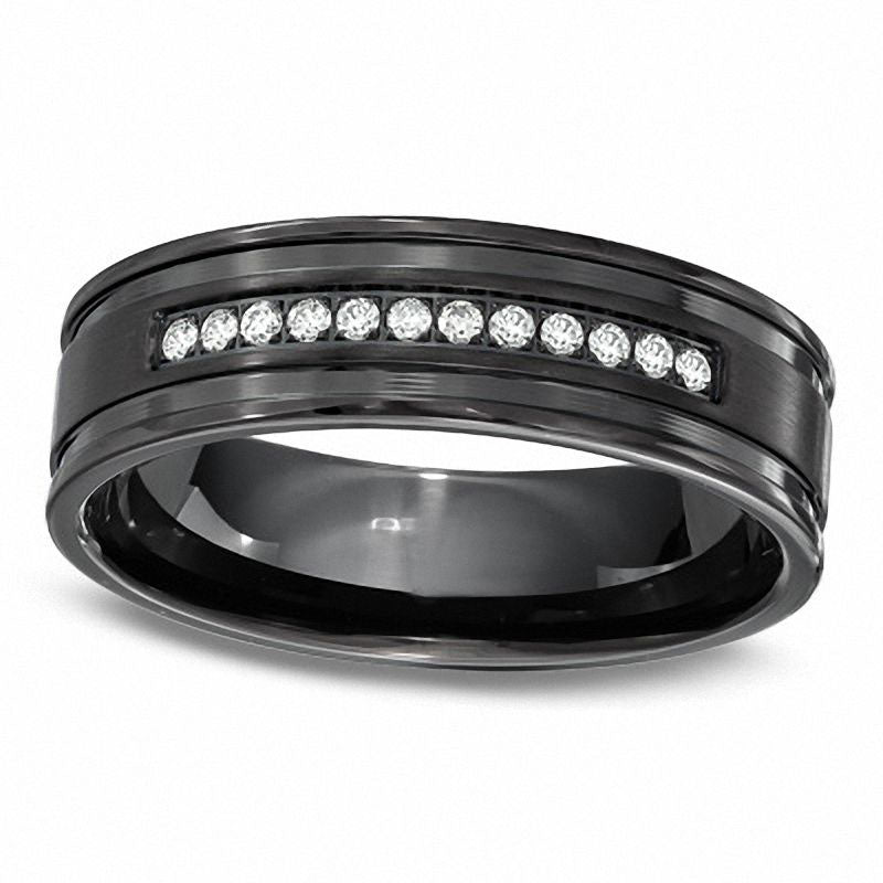 Image of ID 1 Men's 013 CT TW Natural Diamond Wedding Band in Black Stainless Steel