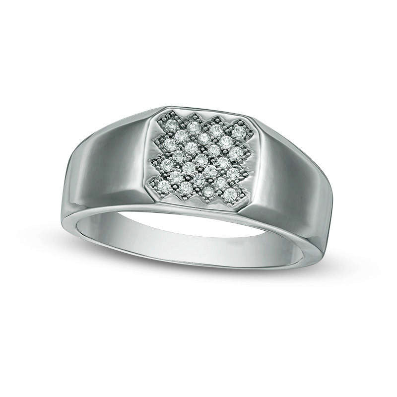Image of ID 1 Men's 017 CT TW Composite Natural Diamond Signet Ring in Sterling Silver