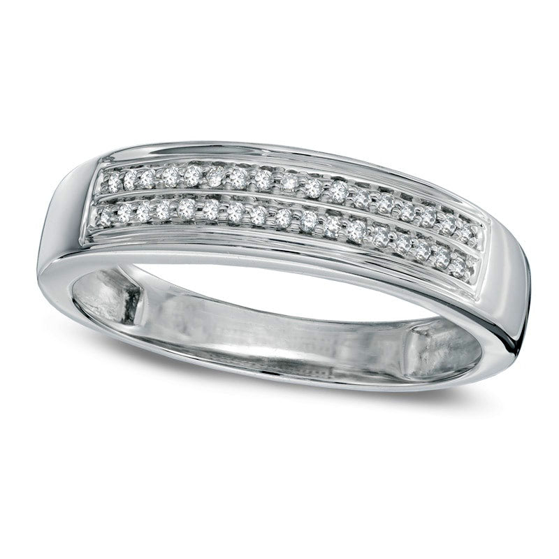 Image of ID 1 Men's 017 CT TW Natural Diamond Double Row Wedding Band in Solid 10K White Gold