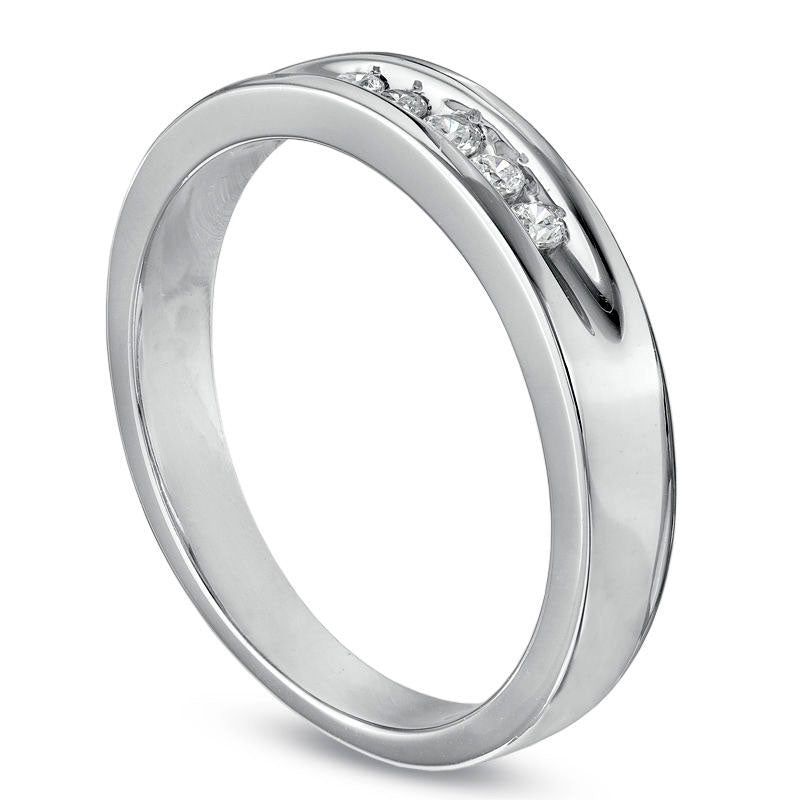 Image of ID 1 Men's 017 CT TW Natural Diamond Five Stone Wedding Band in Solid 10K White Gold