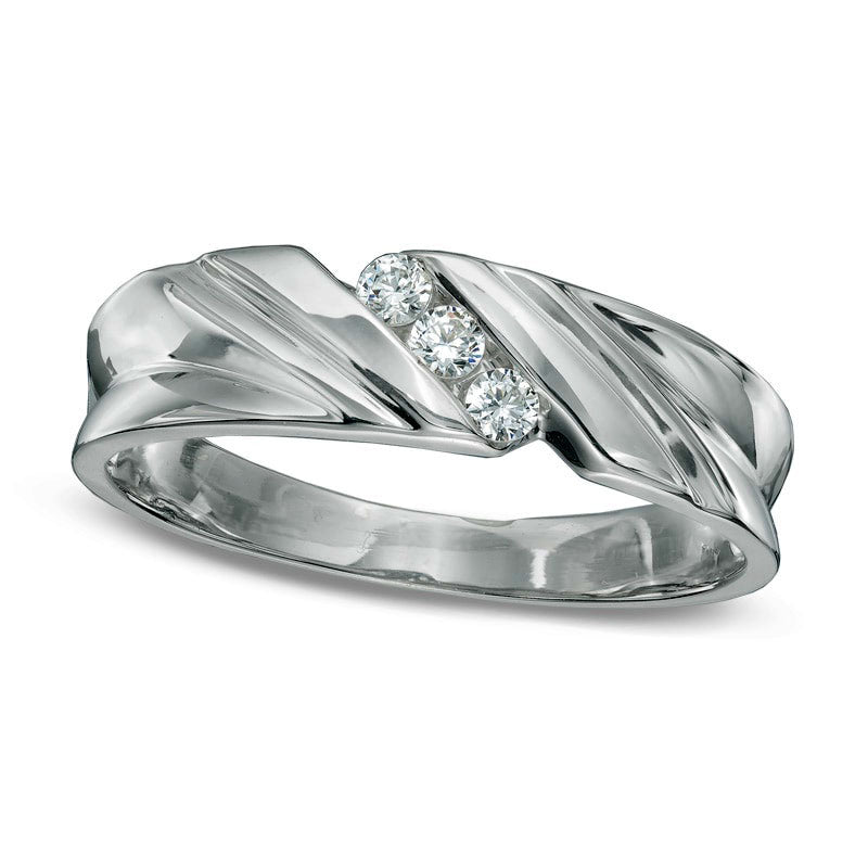 Image of ID 1 Men's 017 CT TW Natural Diamond Slant Ring in Solid 10K White Gold