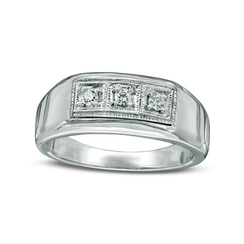 Image of ID 1 Men's 017 CT TW Natural Diamond Three Stone Ring in Sterling Silver