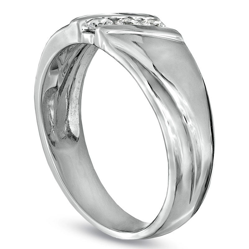 Image of ID 1 Men's 017 CT TW Natural Diamond Three Stone Slant Wedding Band in Solid 10K White Gold