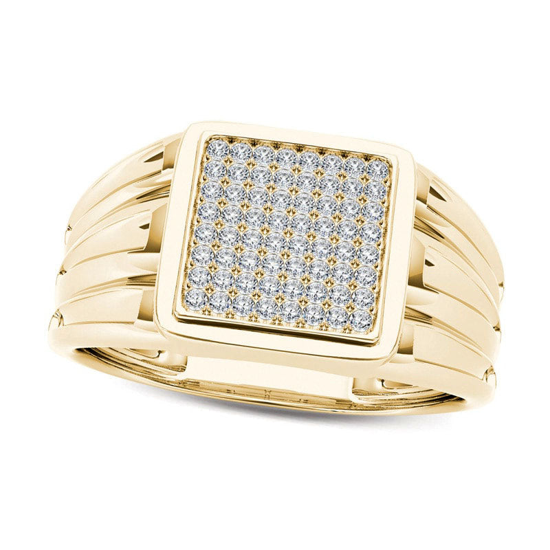 Image of ID 1 Men's 020 CT TW Composite Natural Diamond Square Signet Ring in Solid 14K Gold