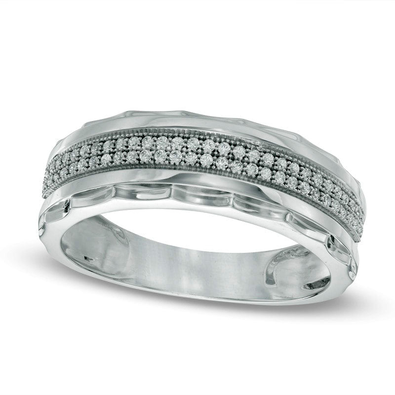 Image of ID 1 Men's 020 CT TW Natural Diamond Double Row Wedding Band in Solid 10K White Gold