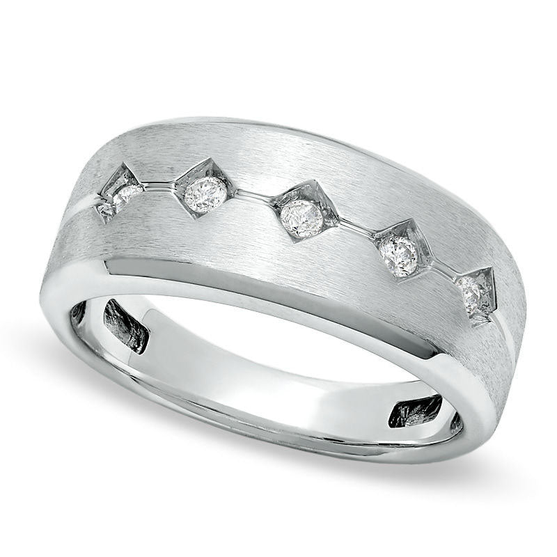 Image of ID 1 Men's 020 CT TW Natural Diamond Five Stone Band in Solid 14K White Gold