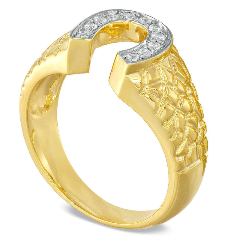Image of ID 1 Men's 020 CT TW Natural Diamond Horseshoe Nugget Ring in Solid 10K Yellow Gold