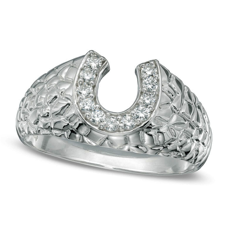 Image of ID 1 Men's 020 CT TW Natural Diamond Nugget Horseshoe Ring in Solid 10K White Gold